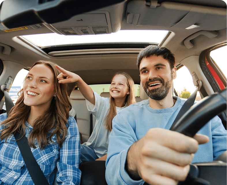 Family enjoying a road trip together